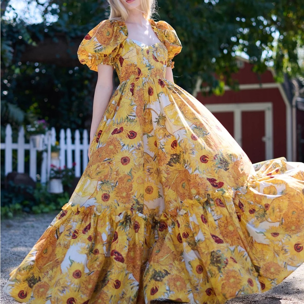 SOLD NWT SELKIE Sunflowers Cotton Ritz Gown - Picture 4 of 13